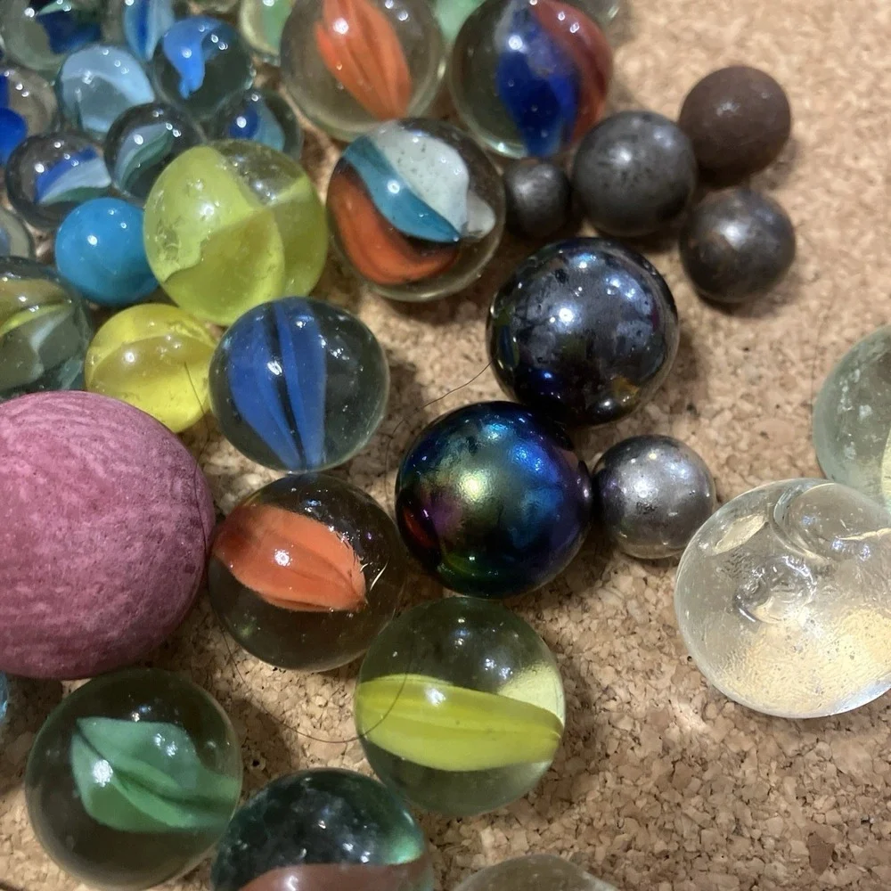 Vintage Mixed Marble Lot Plus Marble Pouch Shooters Steelies Cats Eye